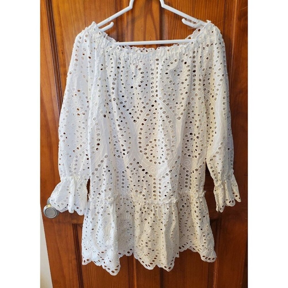 Stone Cold Fox Women's sz M/L Top Blouse Tunic White Eyelet